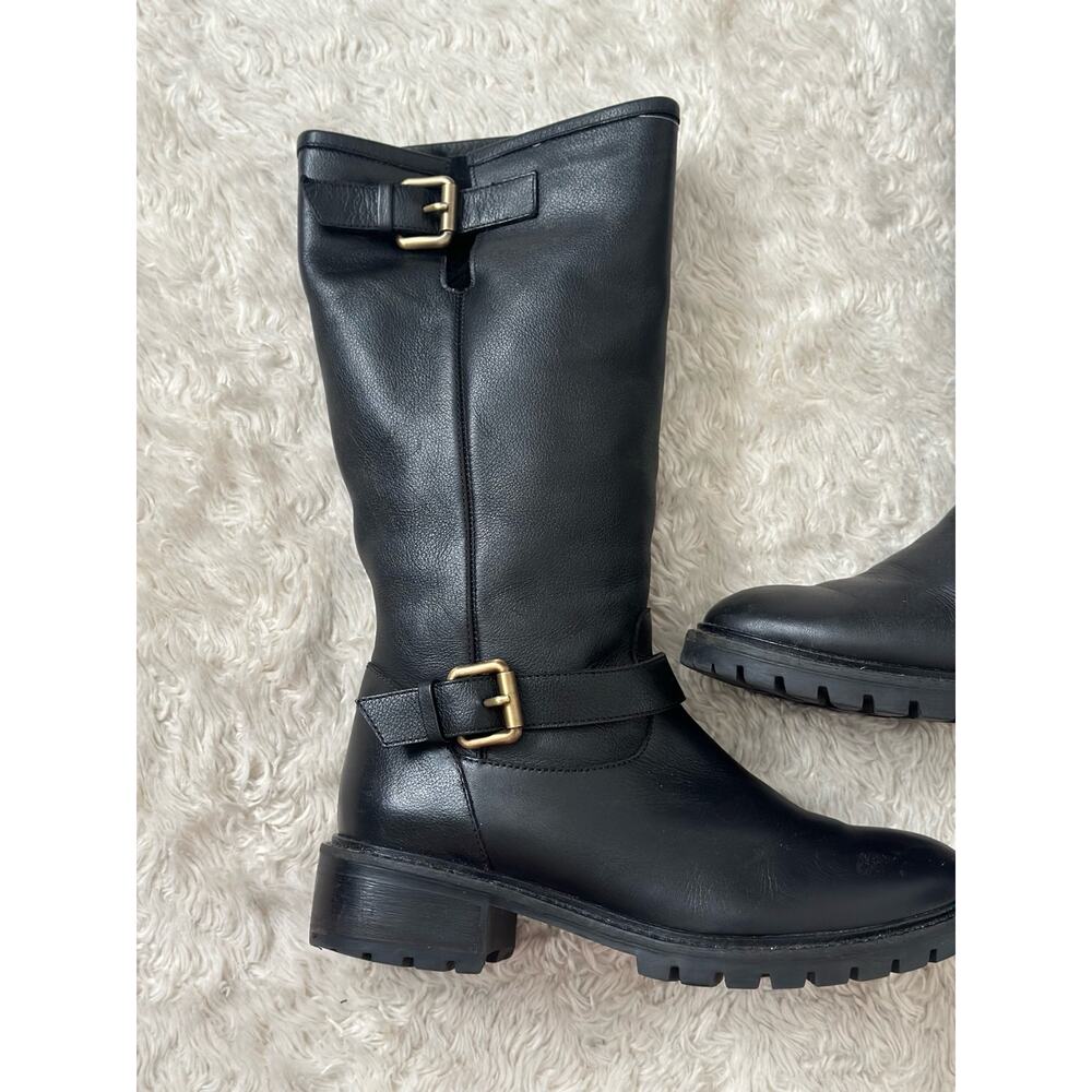 Fendi Rabbit Fur Lined Motorcycle Boot Moto Black Leather Gold Hardware